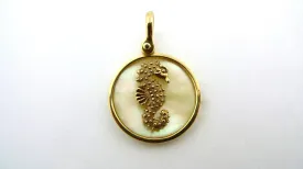 14K Yellow Gold Sea Opal Seahorse Pendant