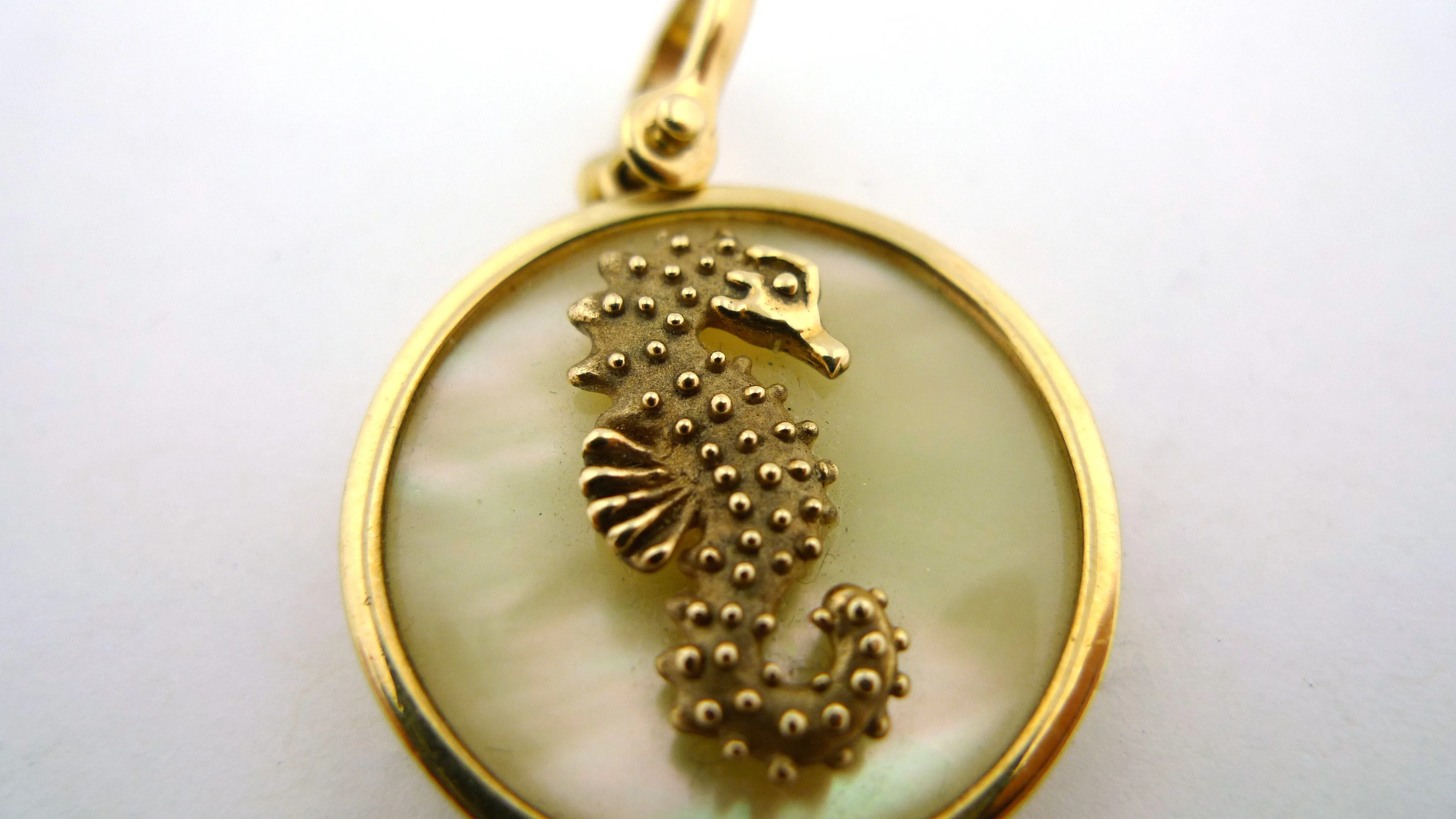 14K Yellow Gold Sea Opal Seahorse Pendant