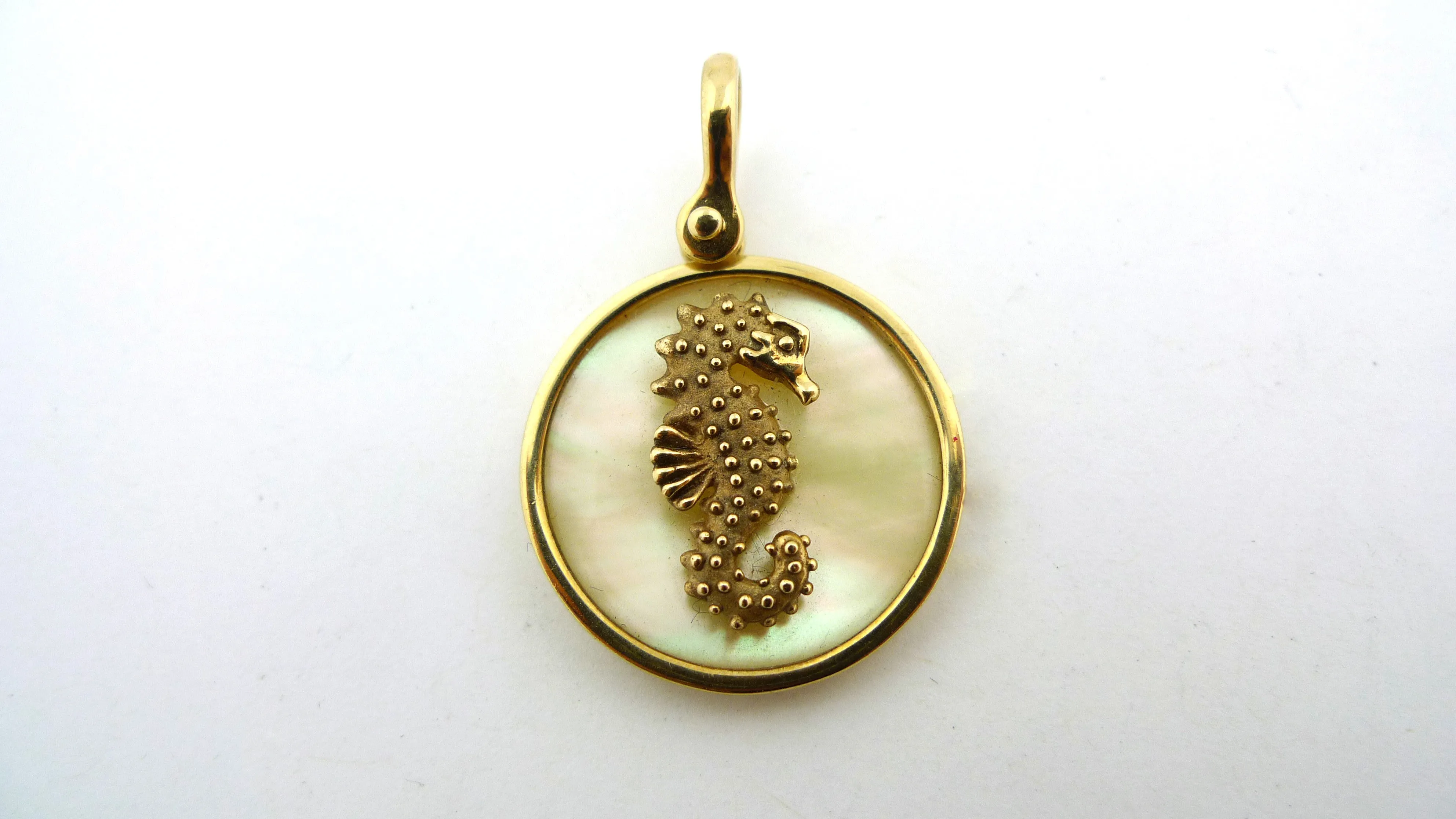 14K Yellow Gold Sea Opal Seahorse Pendant