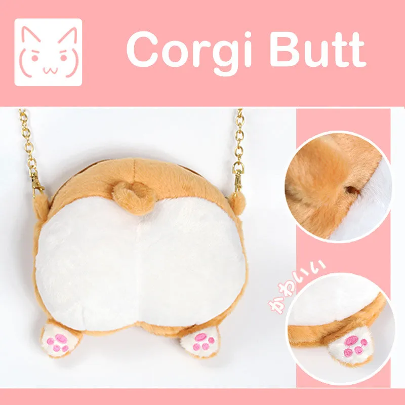 ARTMOMO Chibi Corgi Butt CrossBody Bag Small Cute Pet Dog Plush Cross Body Bag Creative Christmas Gift for Kids Children Girl