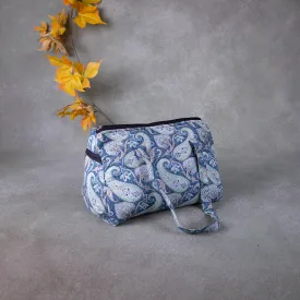 Barrel Handbags Blue with Grey Colour Mango Prints.