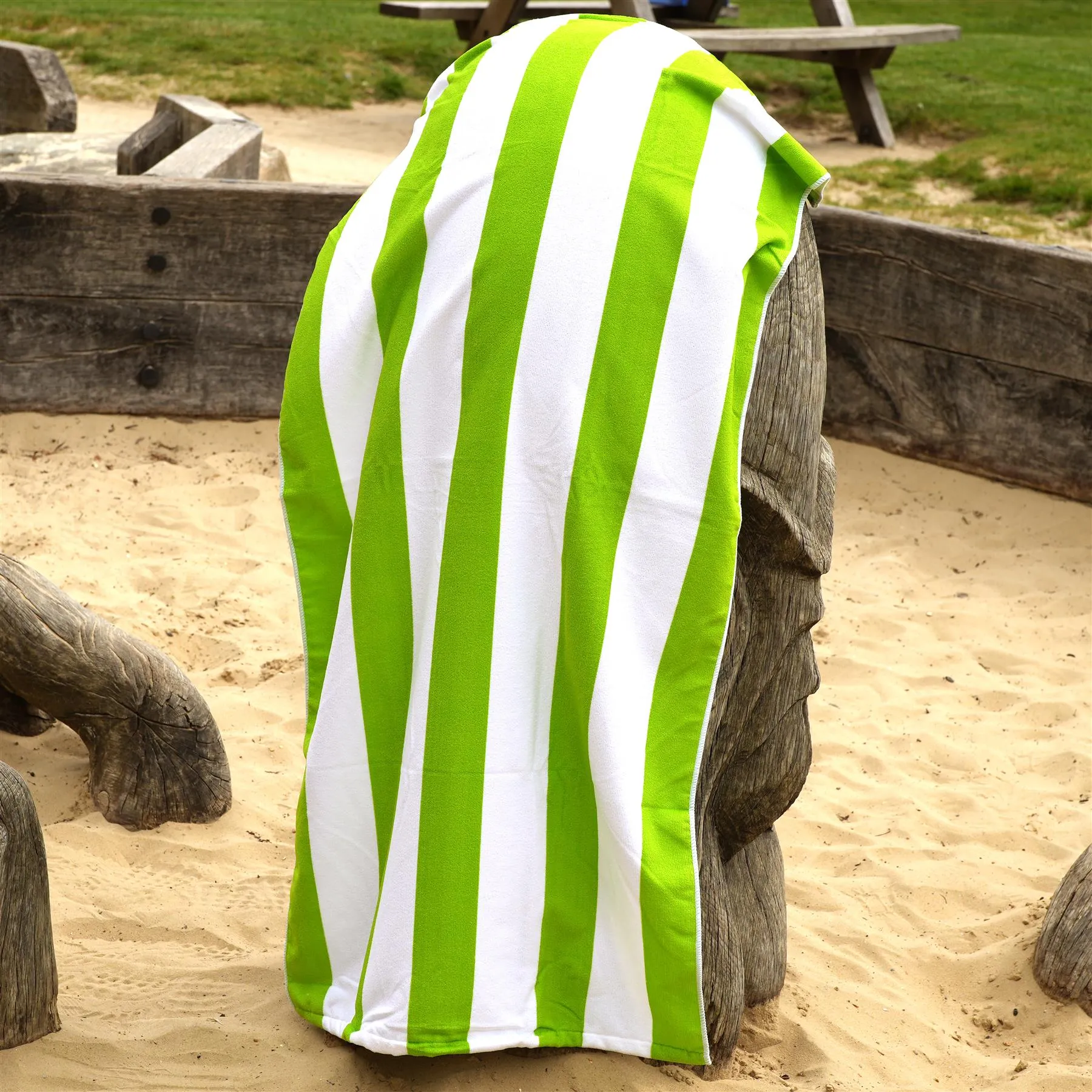 Beach Bath Towel Large Microfibre Green Striped