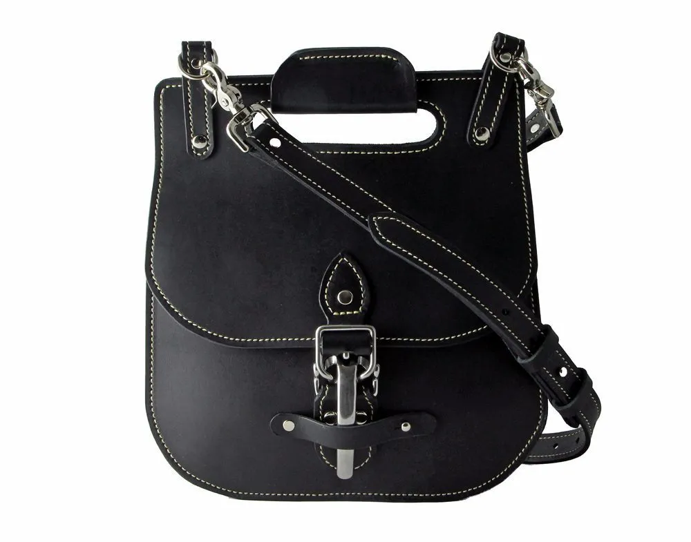 Billy Sunday Black Leather w/ Chrome Hardware Cross-Body Saddlebag