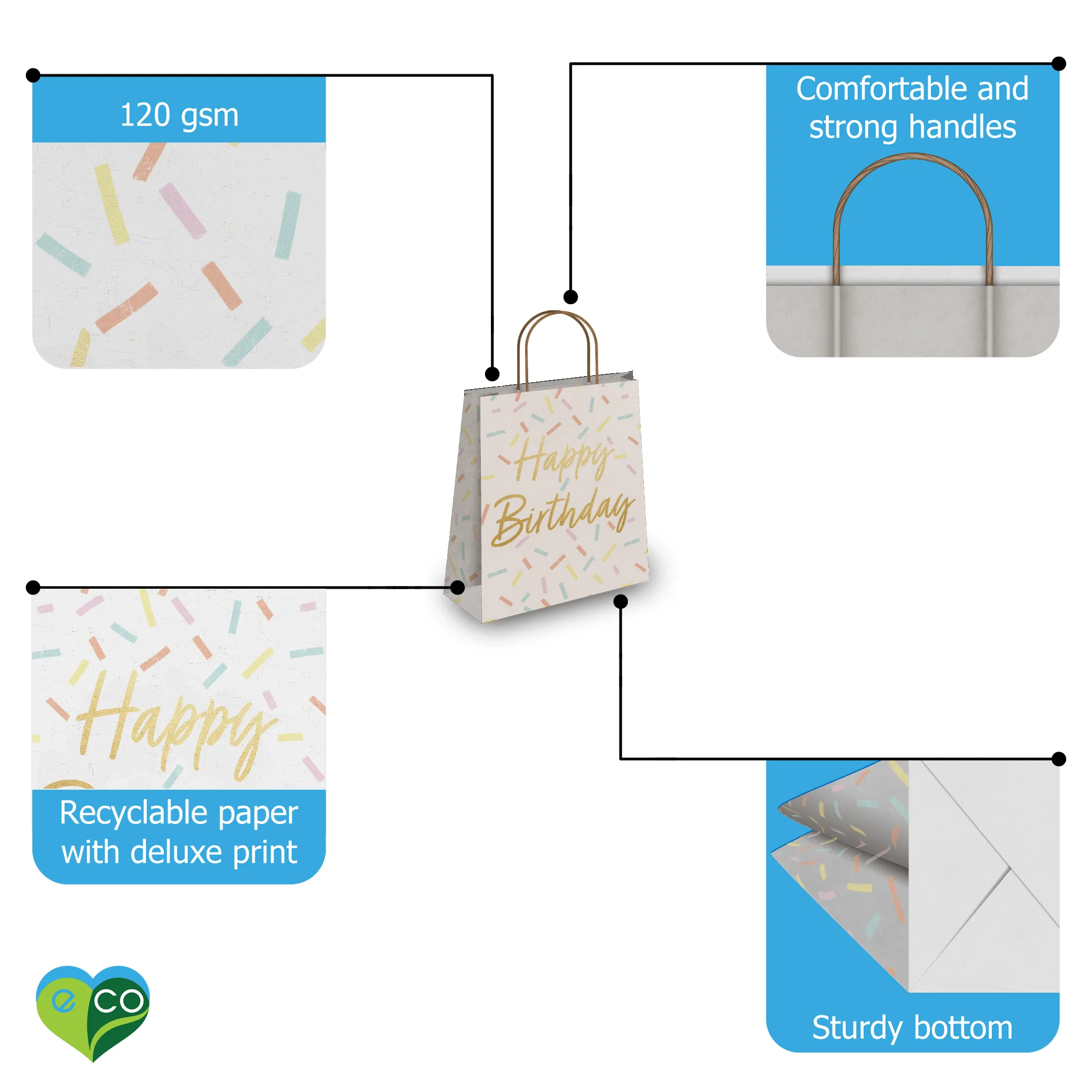 Birthday Kraft Gift Bags (10.5x8x4.5 inches)