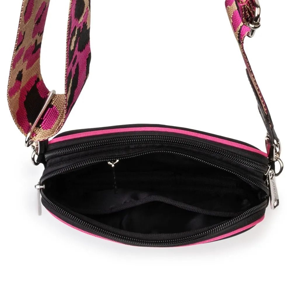 Black with Pink Trim Dual Zipper Belt/Crossbody Bag