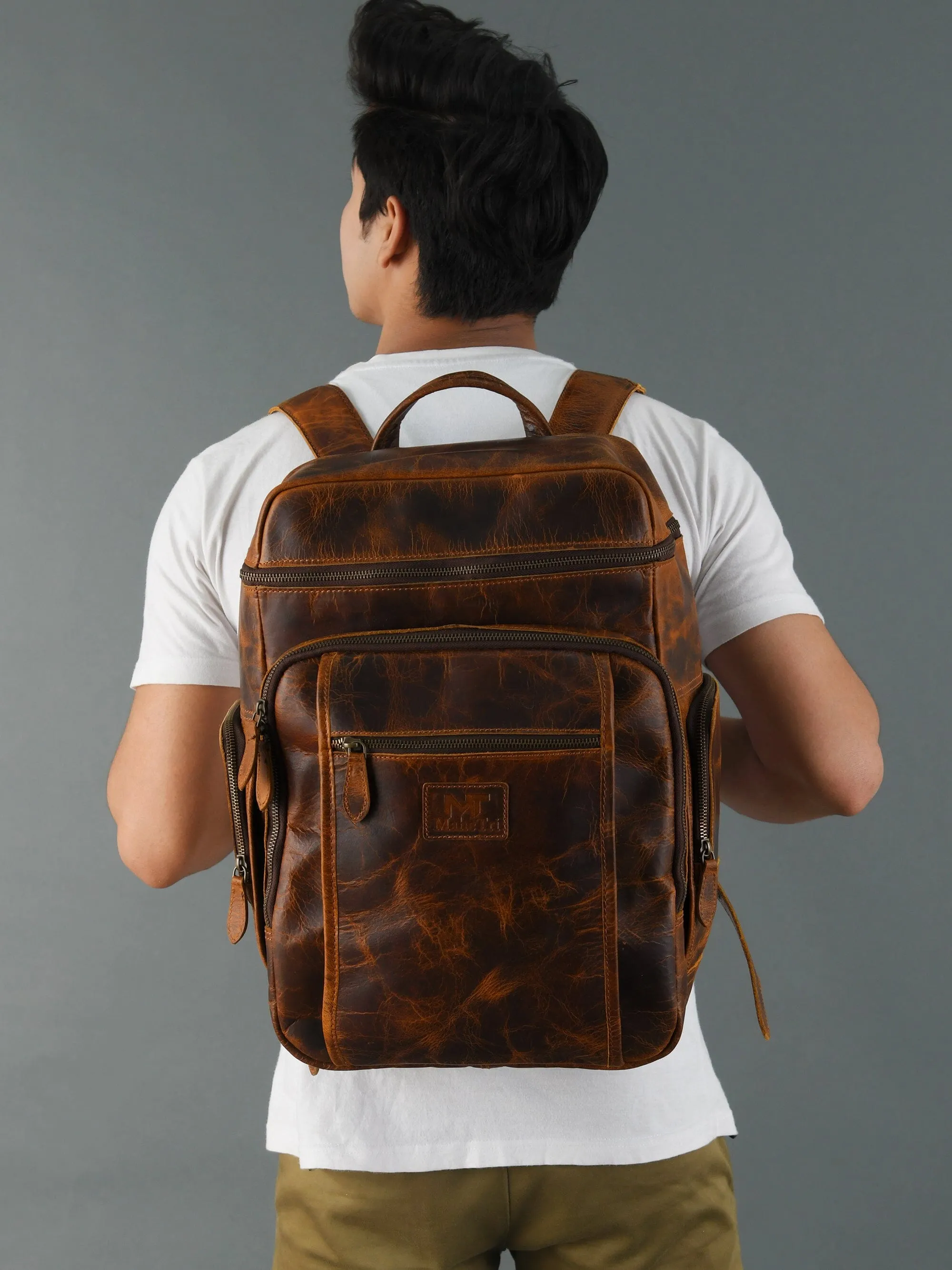 BOGO: Alpha Caramel Buffalo Leather Travel Backpack   FREE Leather Journal