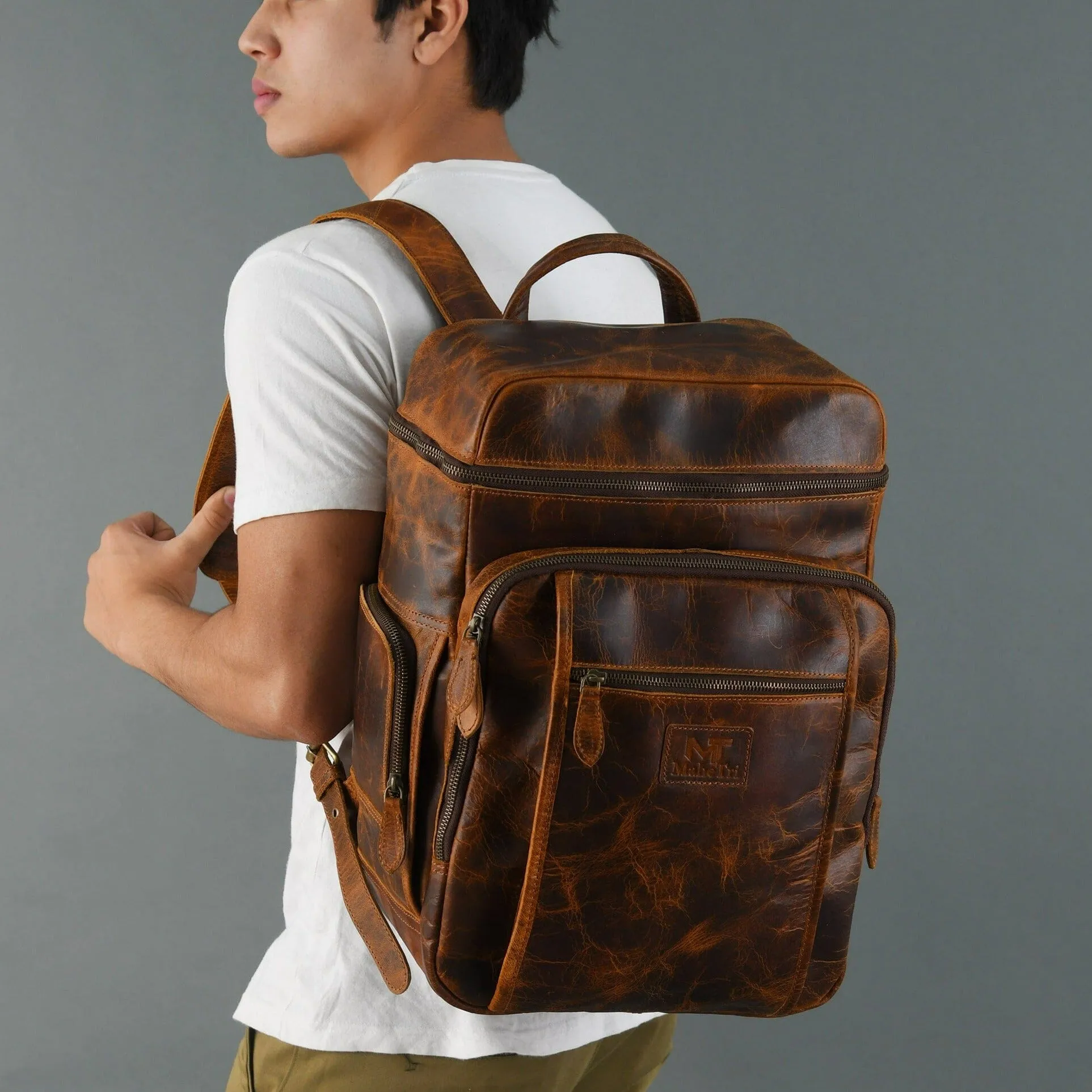 BOGO: Alpha Caramel Buffalo Leather Travel Backpack   FREE Leather Journal