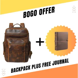 BOGO: Alpha Caramel Buffalo Leather Travel Backpack   FREE Leather Journal