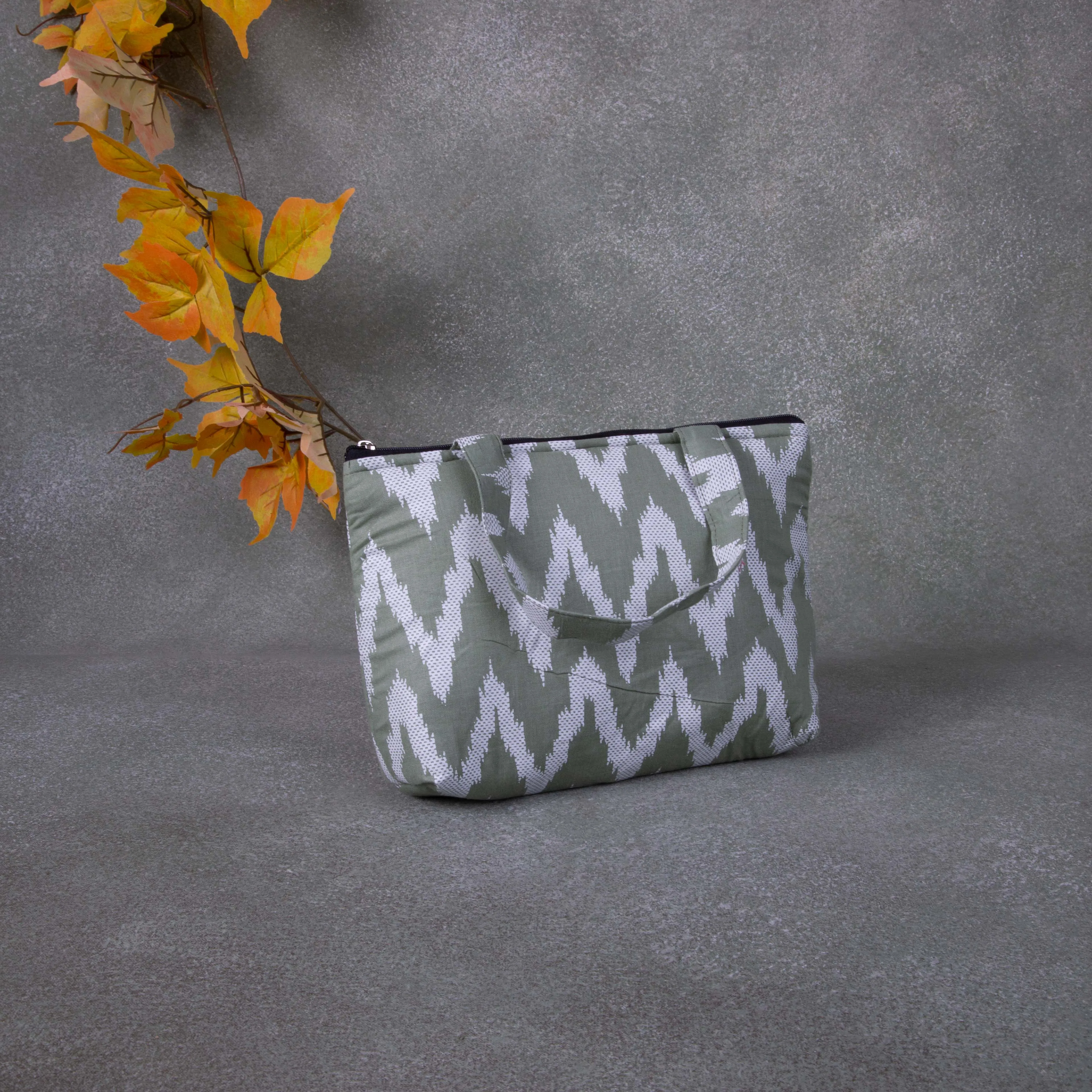 Bristlefront everyday handy bags Green Colour with zig zag Design