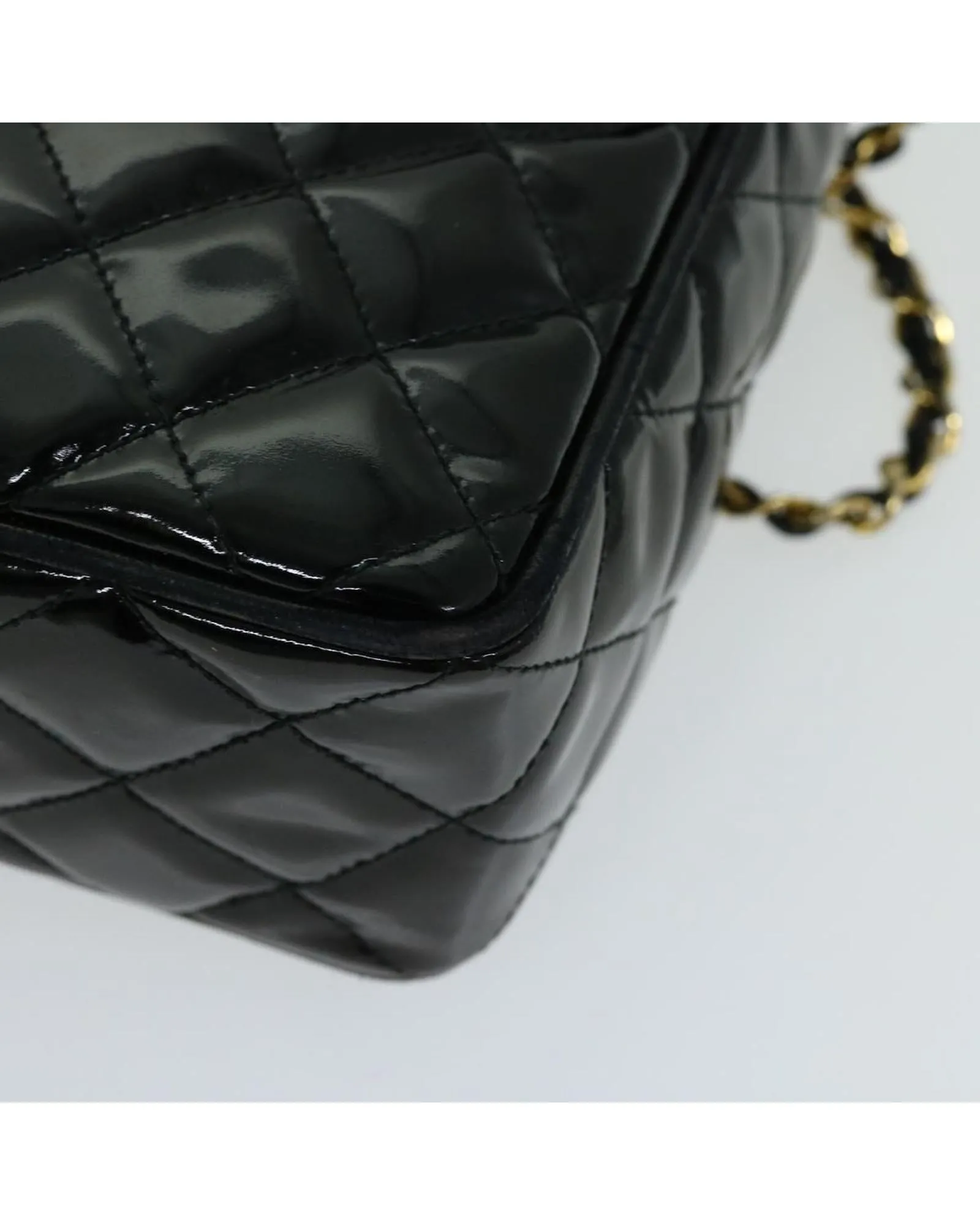 Chain Shoulder Bag with Matelasse Design and Patent Leather Finish