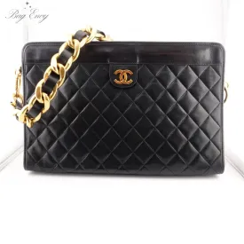 CHANEL Lambskin French Frame Clutch with Chunky Chain