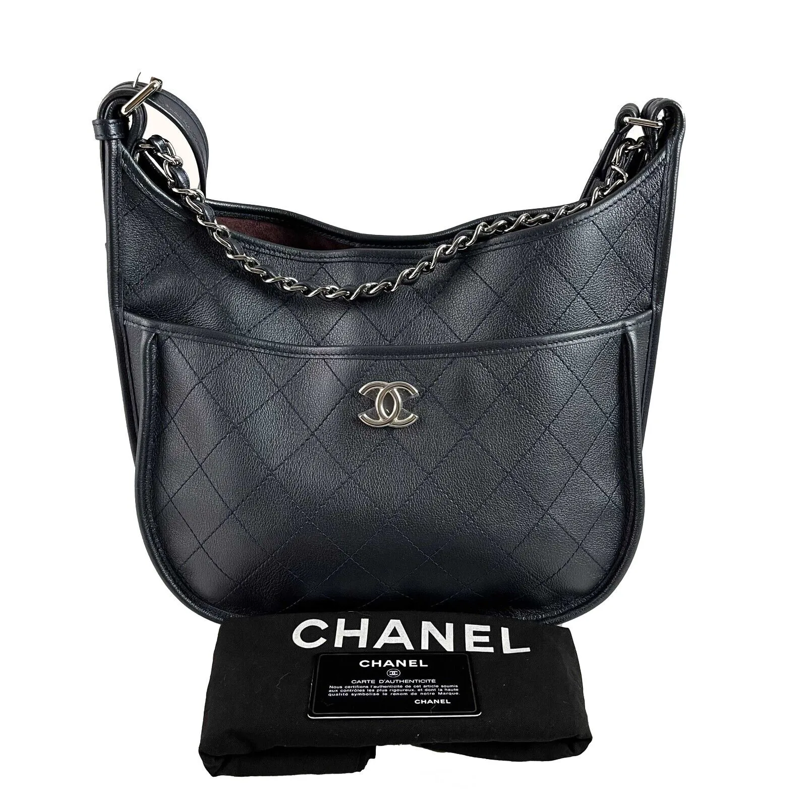 Chanel NEW Jungle Stroll Hobo Quilted Calfskin Medium Blue Crossbody Handbag