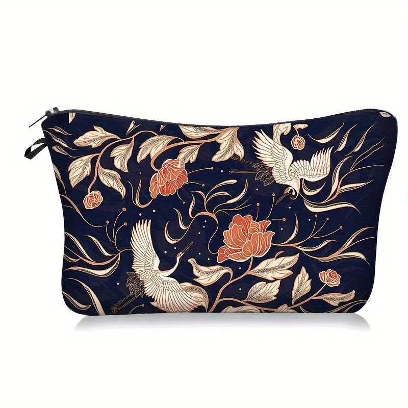 Chic Peony Crane Makeup Pouch Retro Lightweight Travel Bag