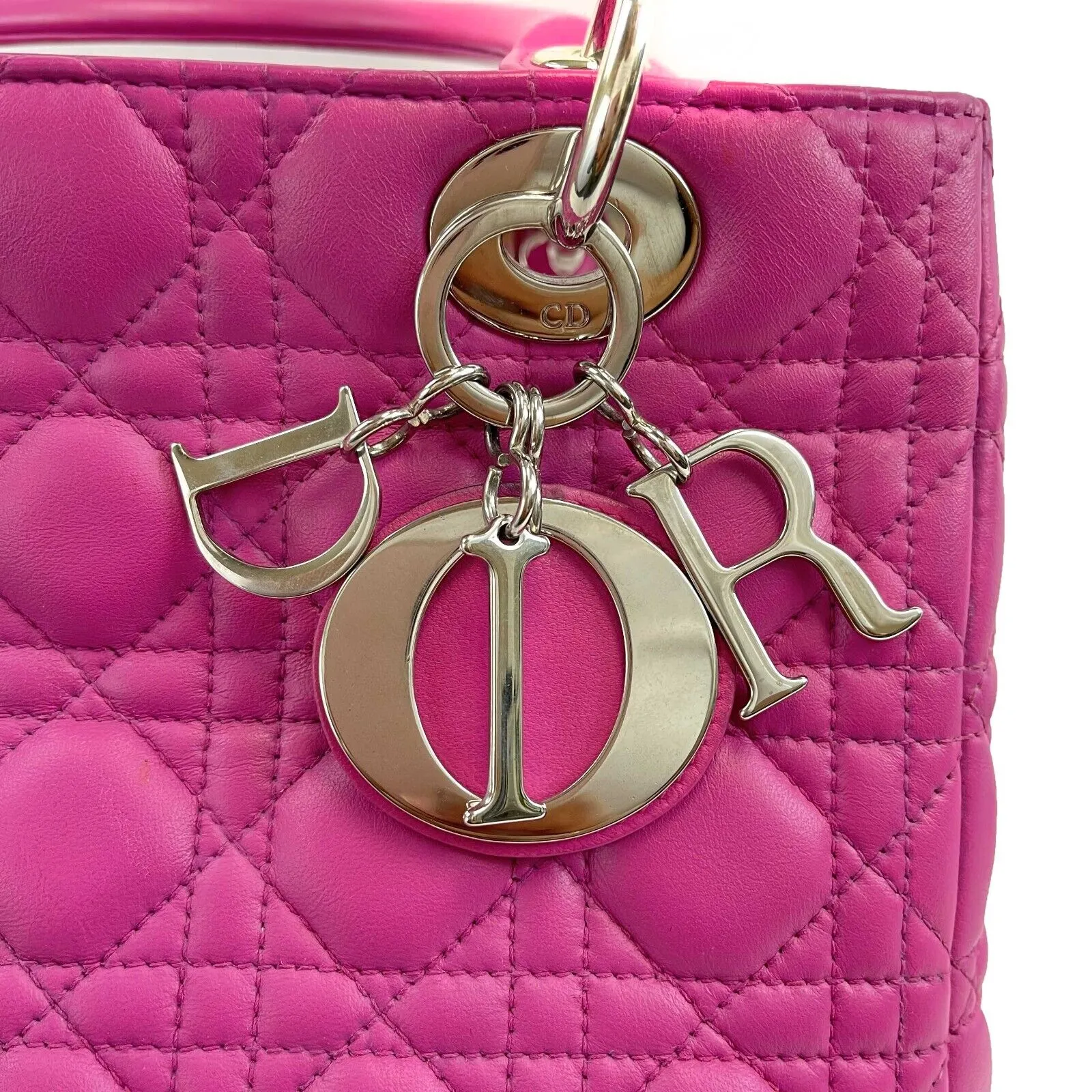 Christian Dior Lady Dior Cannage Medium Rani Pink Top Handle Shoulder Strap