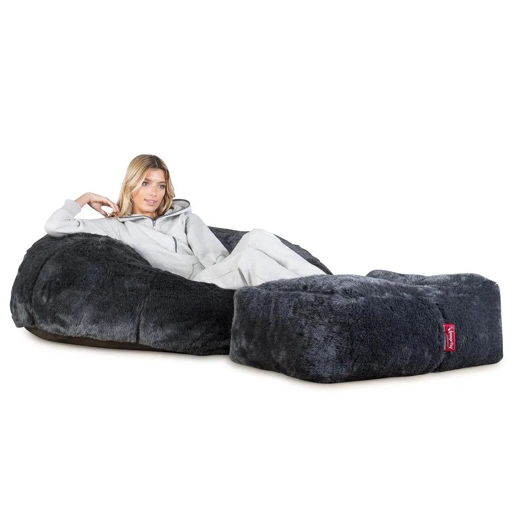 Classic Sofa Bean Bag - Faux Fur Sheepskin Black