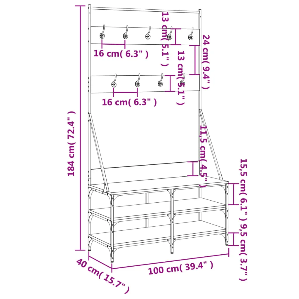 Clothes Rack with Shoe Storage Black 100x40x184 cm