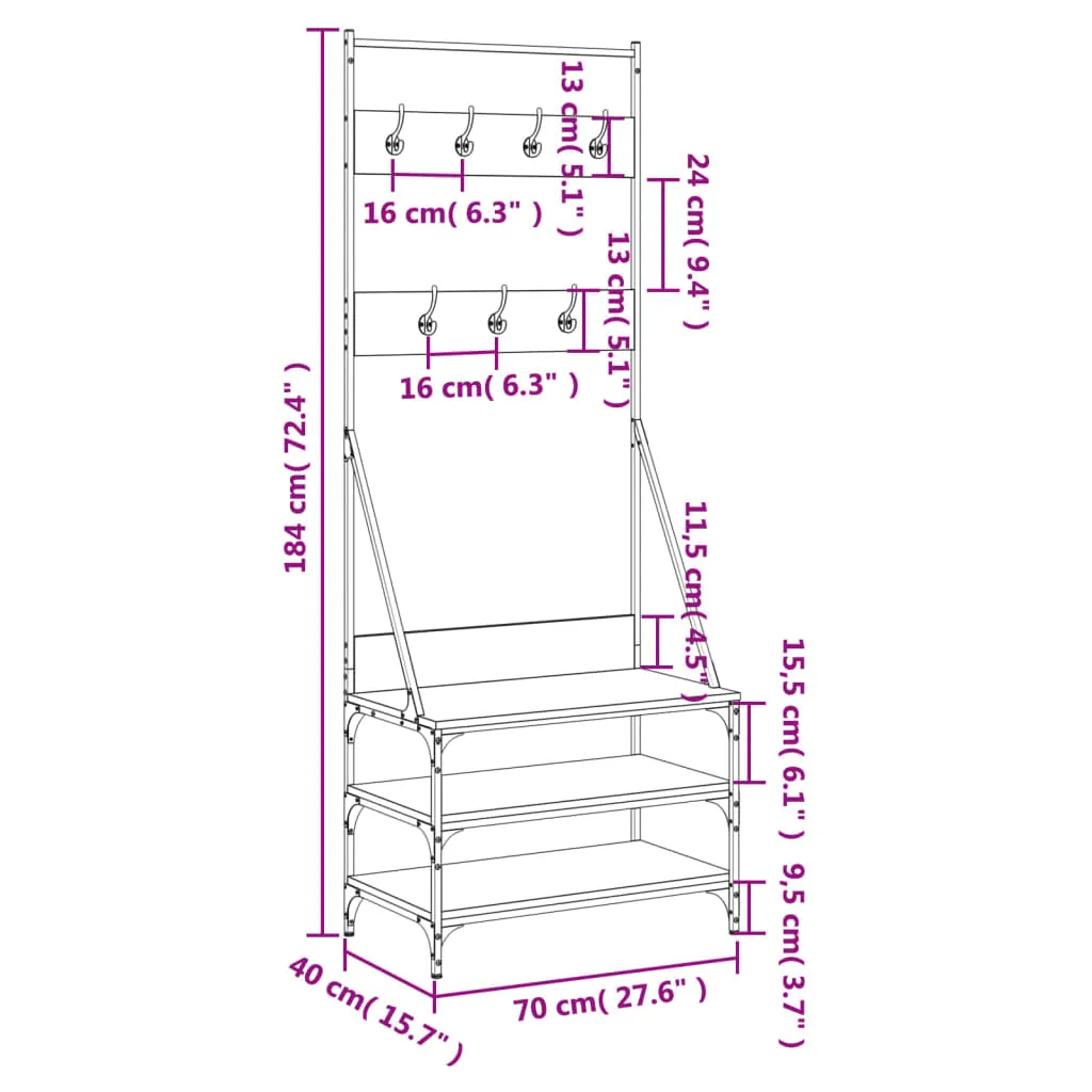 Clothes Rack with Shoe Storage Brown Oak 70x40x184 cm