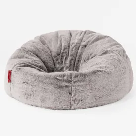 CloudSac Kids Memory Foam Giant Children's Bean Bag 2-12 yr - Fluffy Faux Fur Rabbit Light Grey