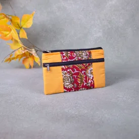 Cotton Multizip Purse Yellow with Red Flower Design