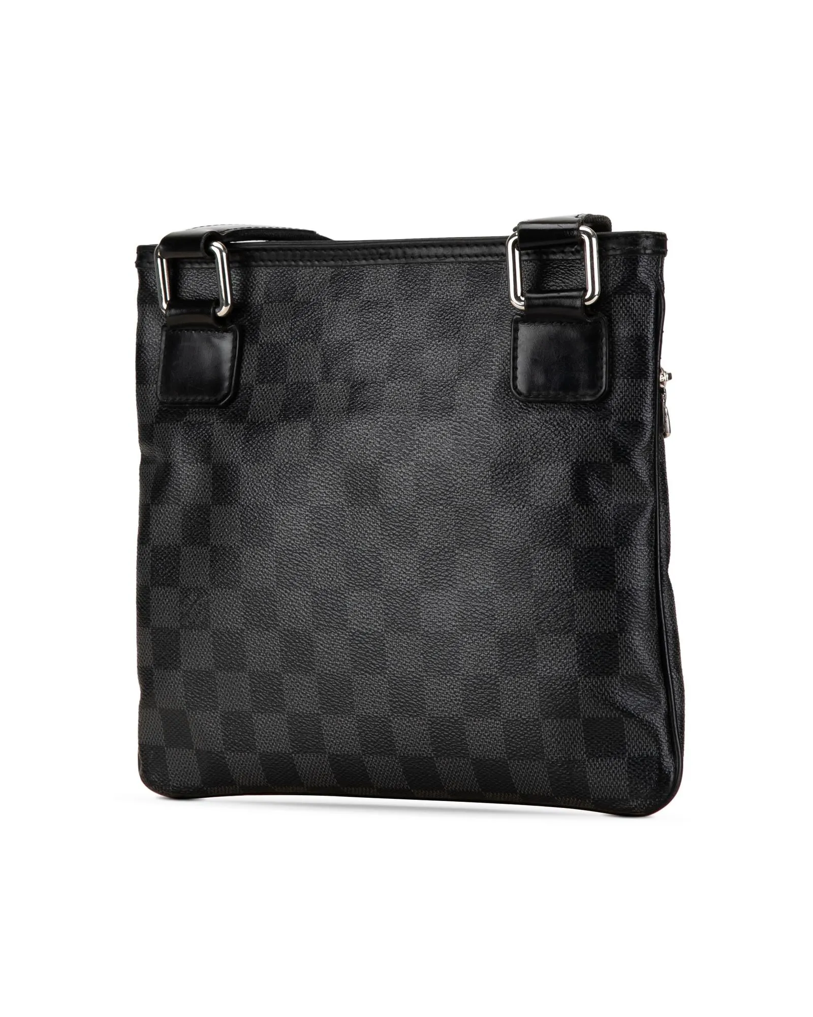 Damier Canvas Crossbody Bag with Leather Trim and Multiple Pockets