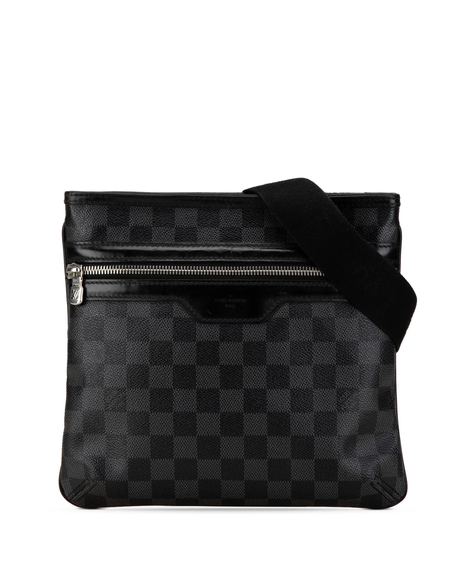 Damier Canvas Crossbody Bag with Leather Trim and Multiple Pockets