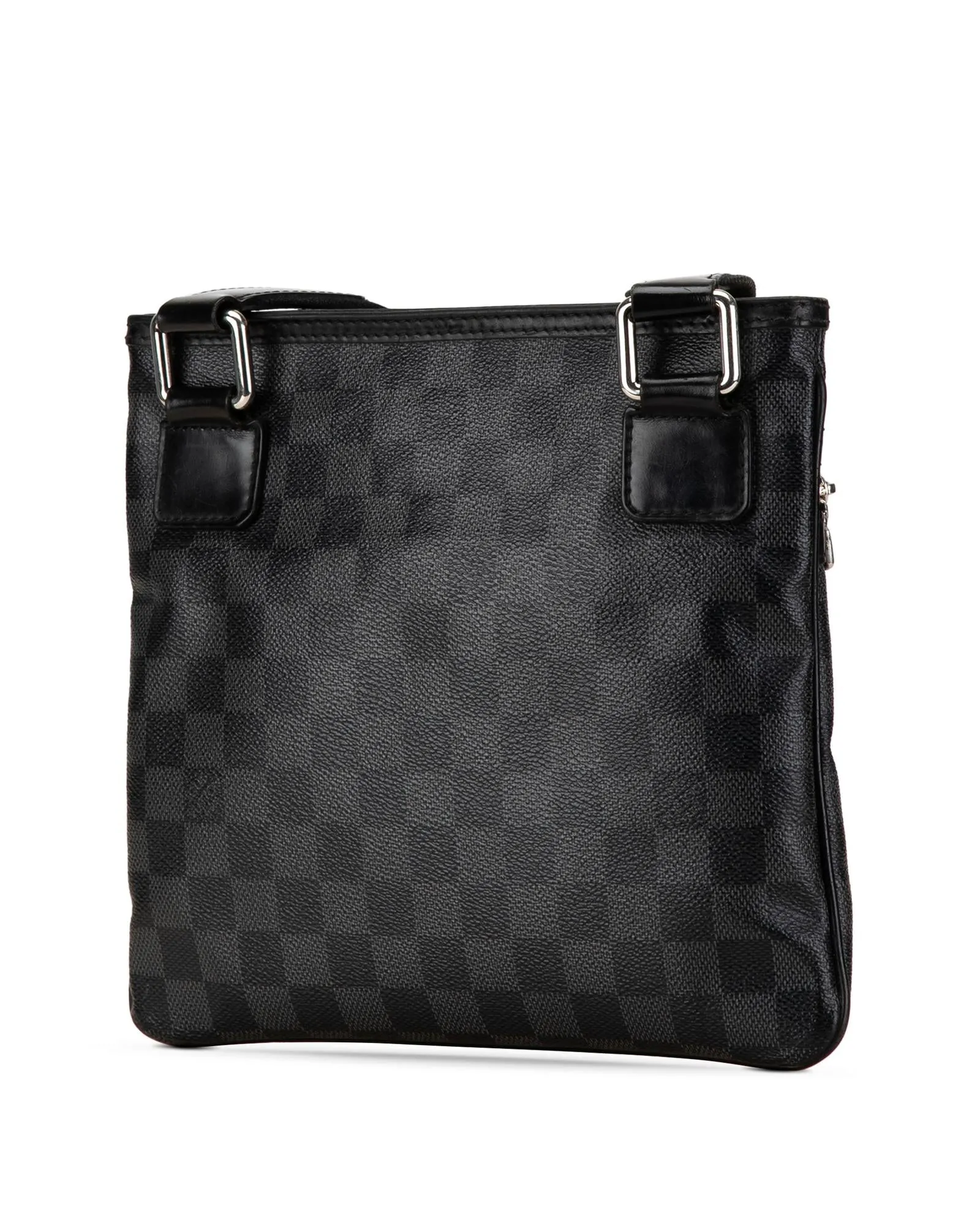 Damier Canvas Crossbody Bag with Leather Trim and Multiple Pockets