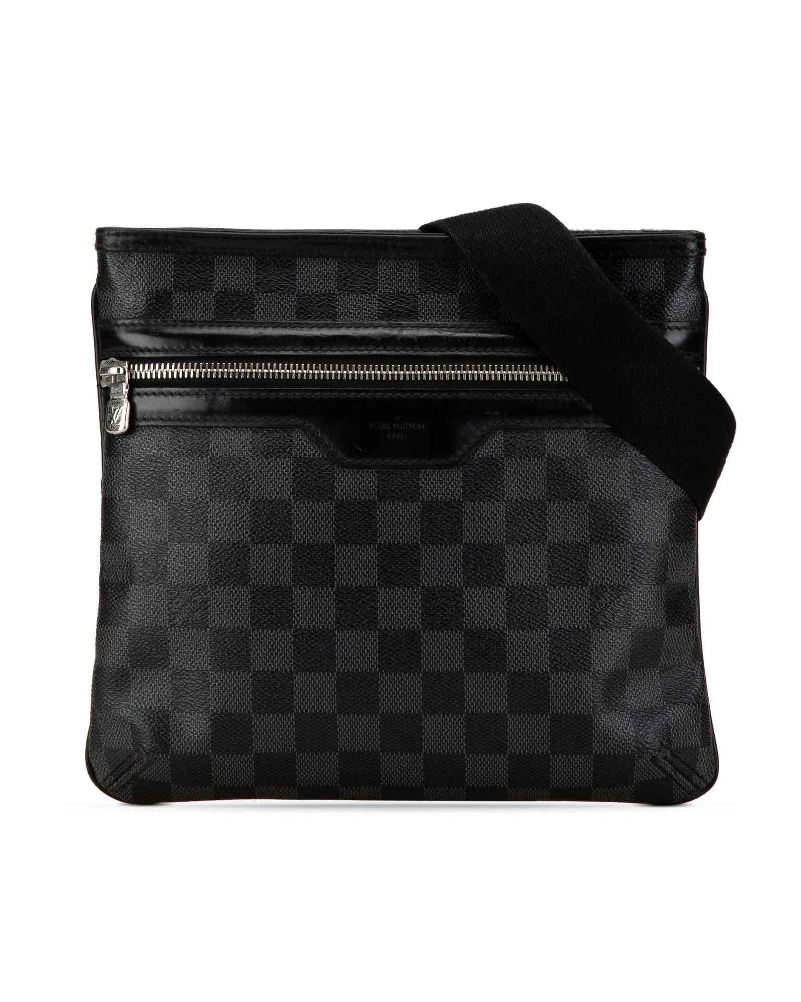 Damier Canvas Crossbody Bag with Leather Trim and Multiple Pockets