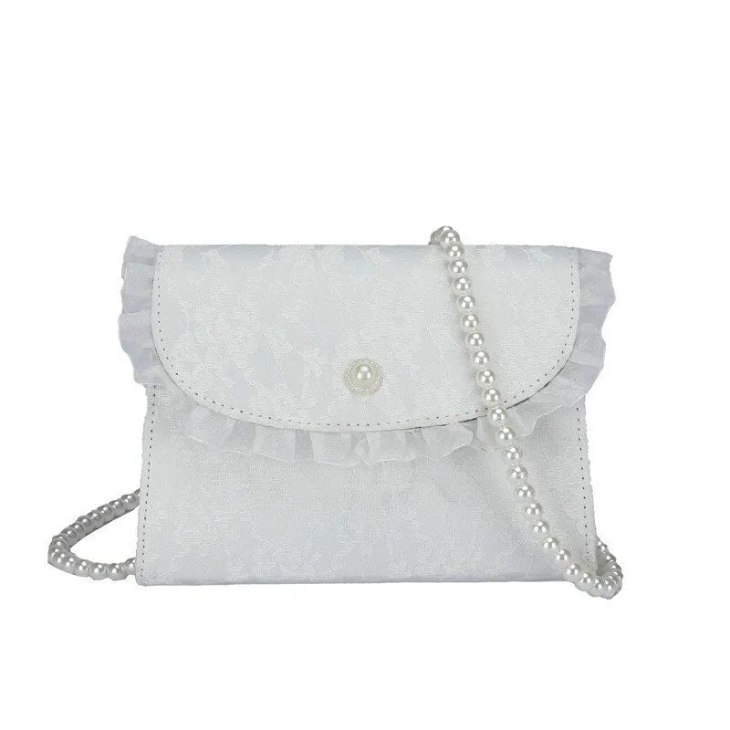 Darianrojas Retro Crossbody Bags for Women Vintage Lace Pearl Chain Ladies Small Square Shoulder Bag Female Clutch Purse Handbags Messenger