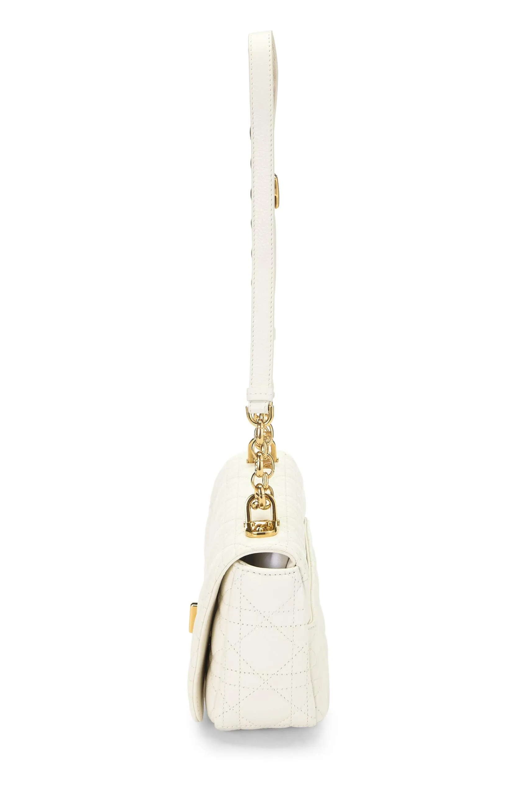 Dior,  White Cannage Calfskin Caro Bag Small, White