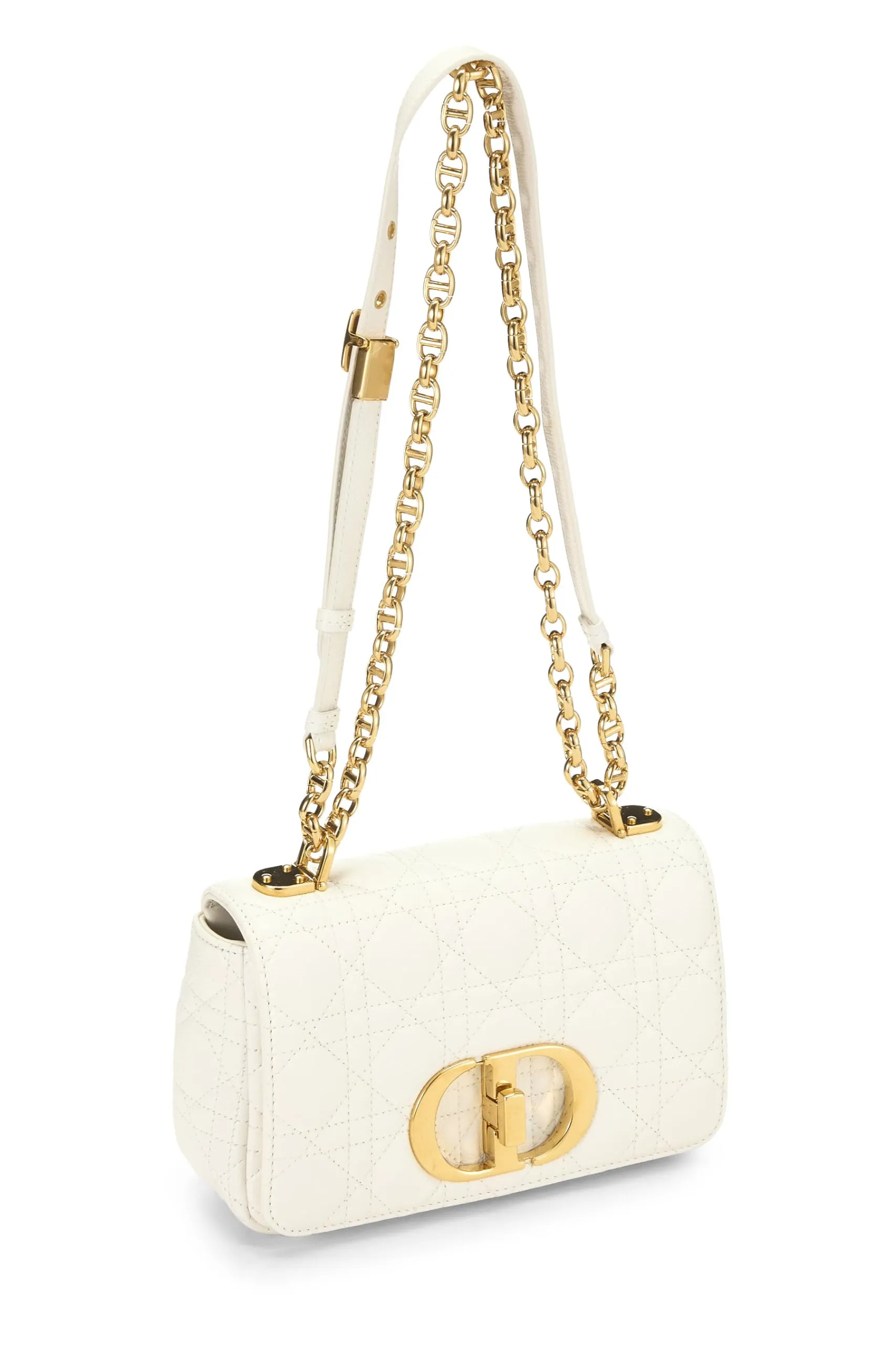 Dior,  White Cannage Calfskin Caro Bag Small, White