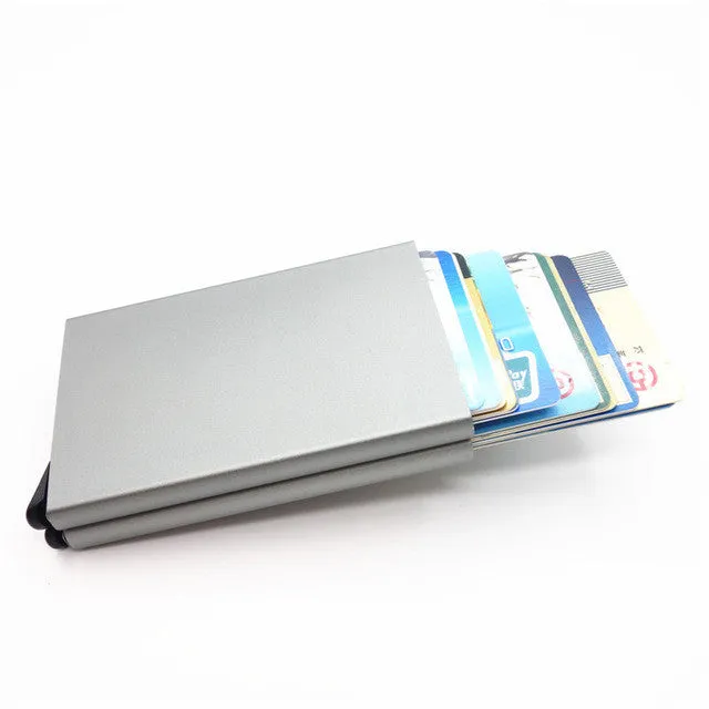 Double Case Rfid Blocking Card Holder Metal Travel Card Wallet Automatic Pop up Click Slide Card Case Aluminum Bank Card Cover