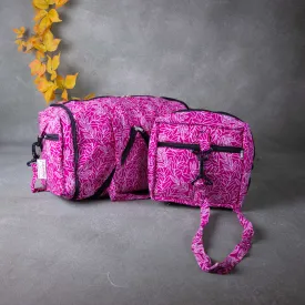 Expandable Travel Bag Pink Colour with Beautiful White Flower Printed Design.