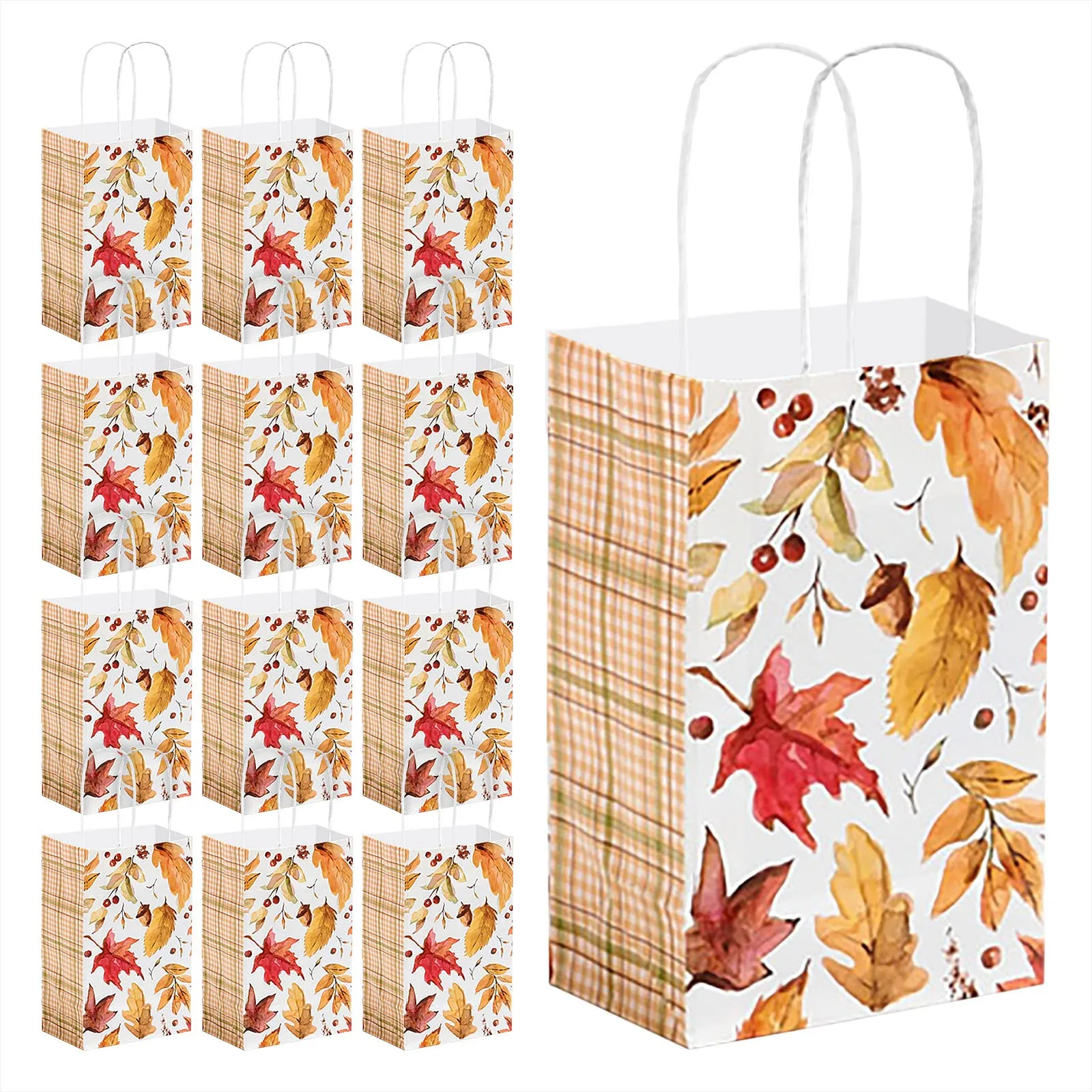 Fall Leaf Party Supplies - Gift Bags, Small Size 5.25x3.5x8.25" (12 Pack)