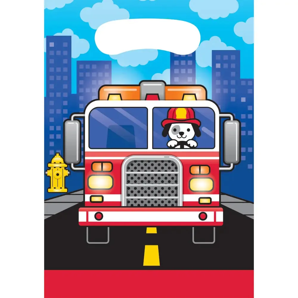 Flaming Fire Truck Loot Bags - 8 Pkt