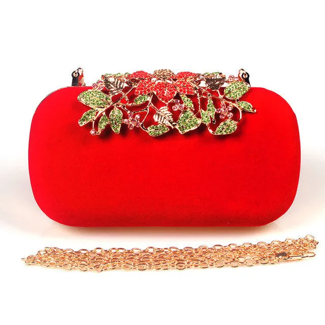 Flower Rhinestone Crystal Diamond Fashion Luxury Velour Women Day Clutch Bag Elegant Fashion Wedding Bag for Women 6 Color