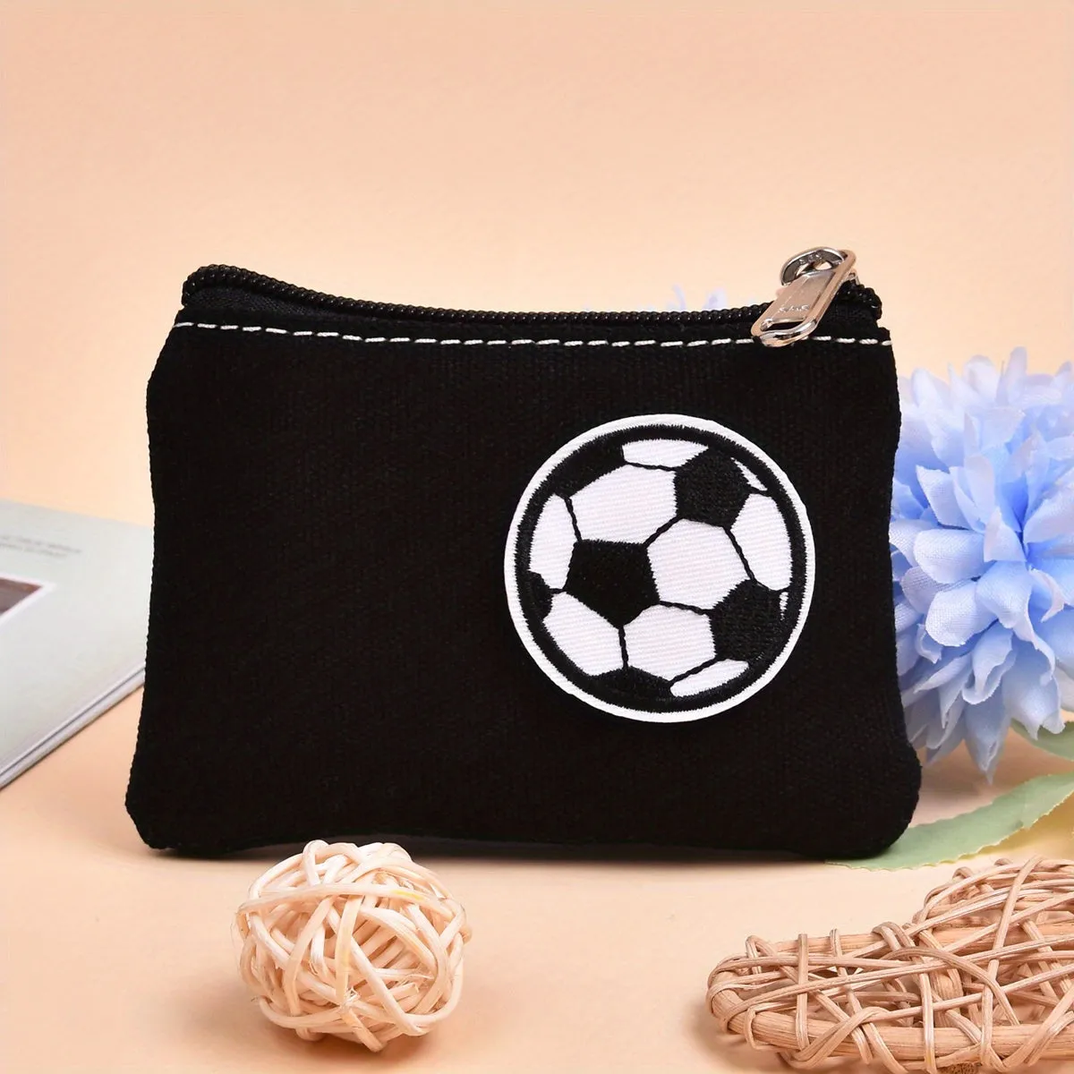 Football and Butterfly Embroidered Boys Cotton Canvas Purse