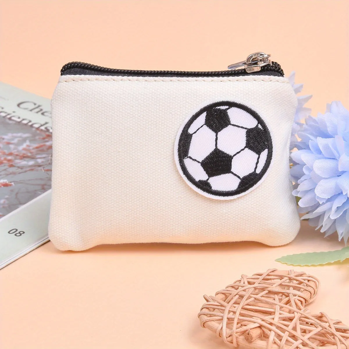 Football and Butterfly Embroidered Boys Cotton Canvas Purse