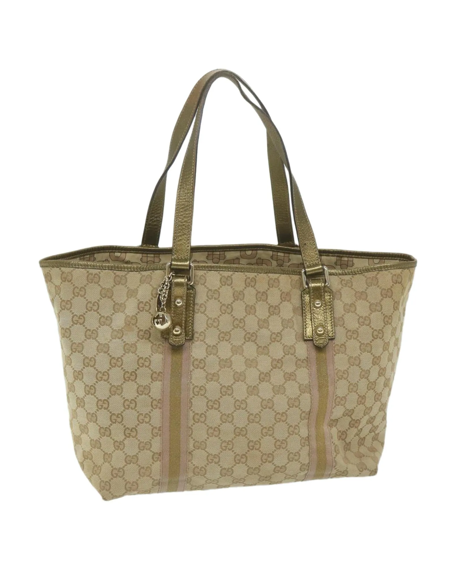 GG Supreme Tote Bag with Charm Accessory - Beige/Gold/Pink