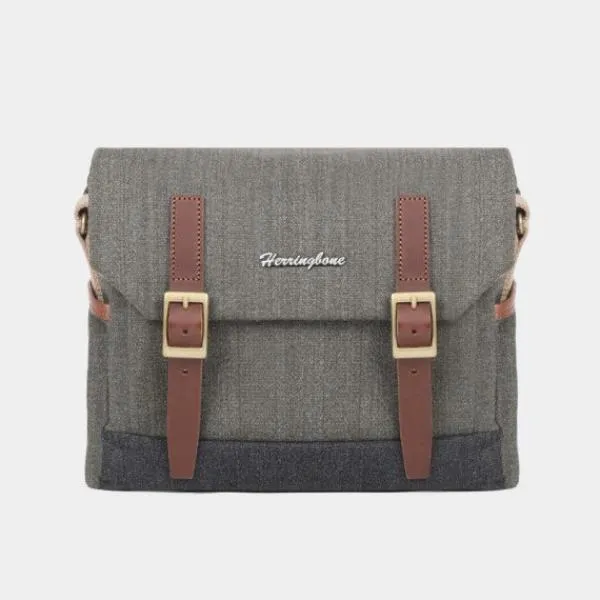 Herringbone Postman Messenger Camera Bag - Small Olive