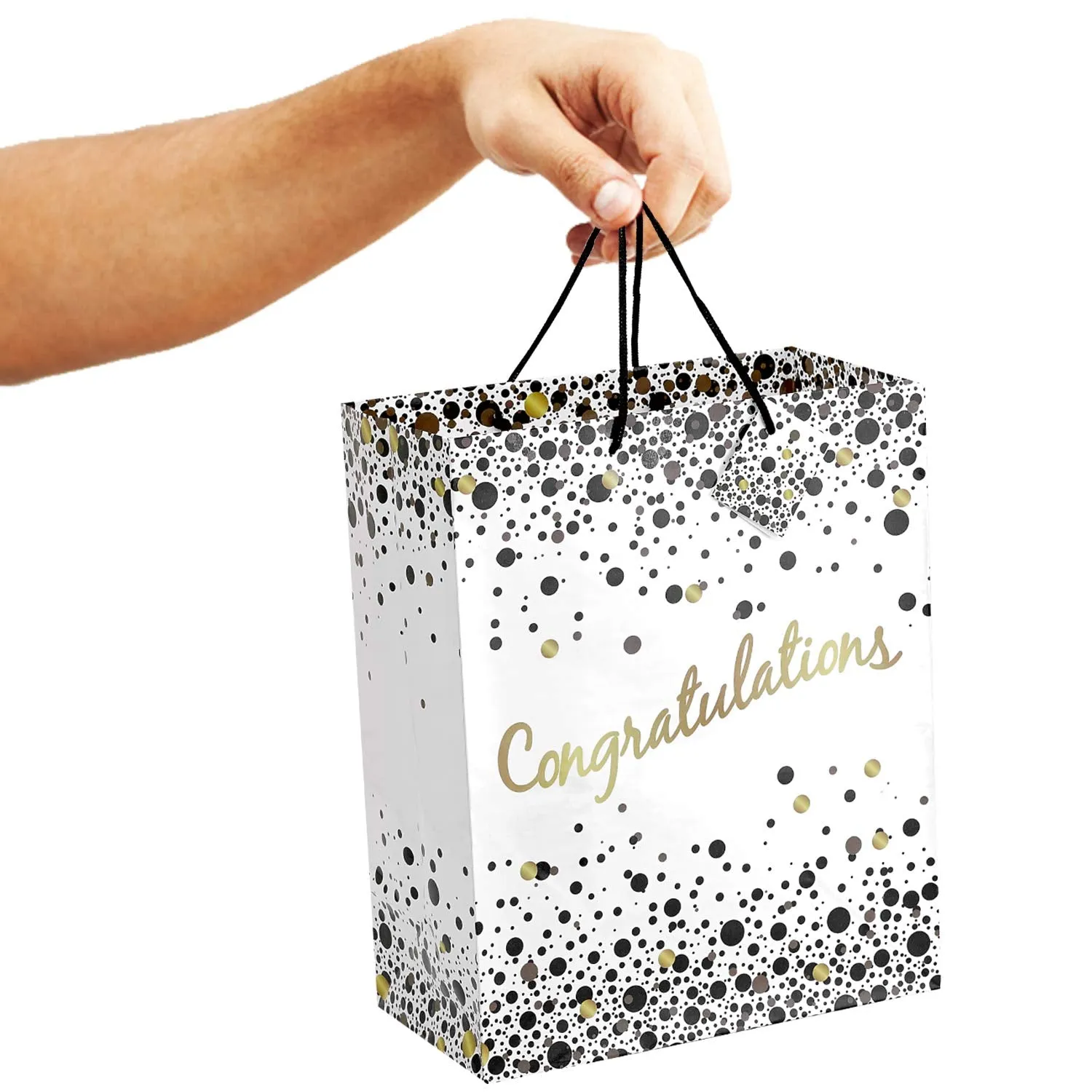 Kicko Speckled Black and Gold Congratulations Gift Bags - 3 Pack - 13 Inches - for Party