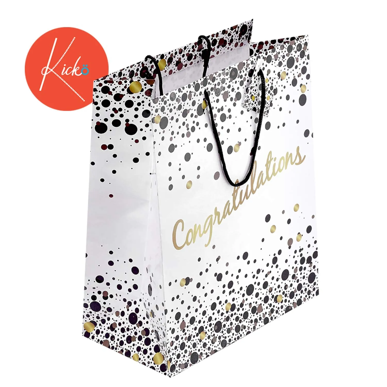 Kicko Speckled Black and Gold Congratulations Gift Bags - 3 Pack - 13 Inches - for Party