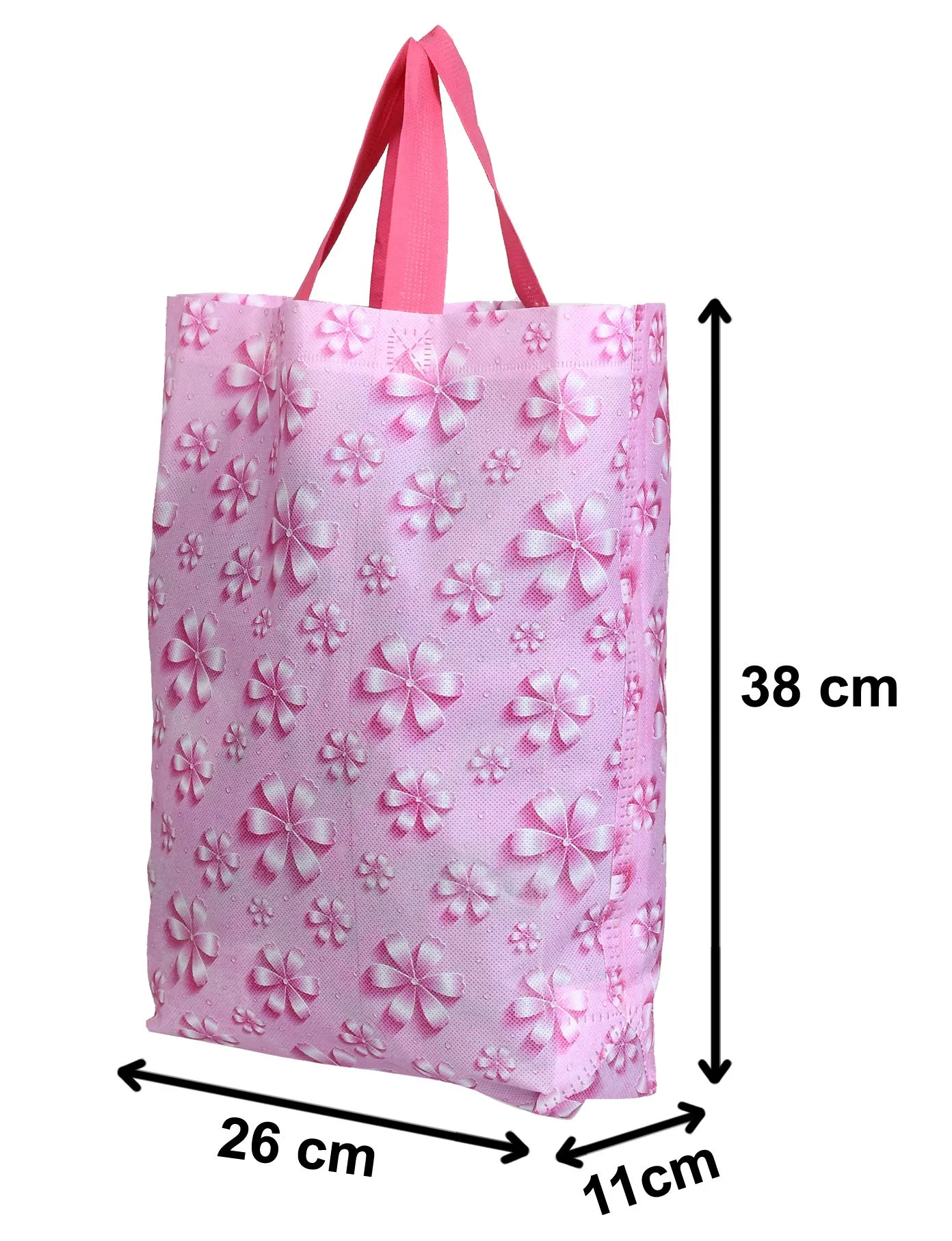 Kuber Industries Women Non Woven Polyester Minimal Carry Bags With Handles Party Favor Pack Of 12- Flower(Pink)