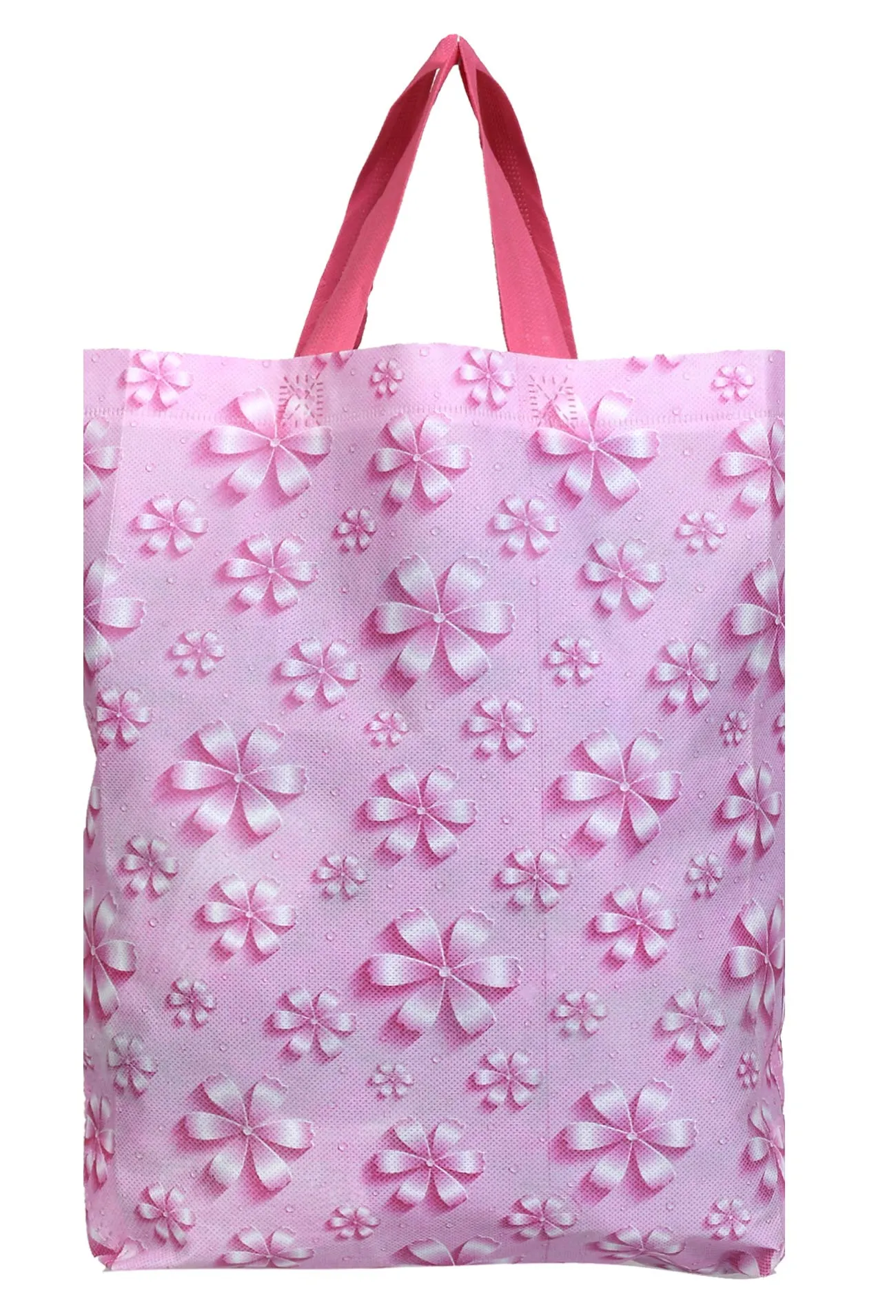 Kuber Industries Women Non Woven Polyester Minimal Carry Bags With Handles Party Favor Pack Of 12- Flower(Pink)