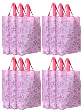 Kuber Industries Women Non Woven Polyester Minimal Carry Bags With Handles Party Favor Pack Of 12- Flower(Pink)