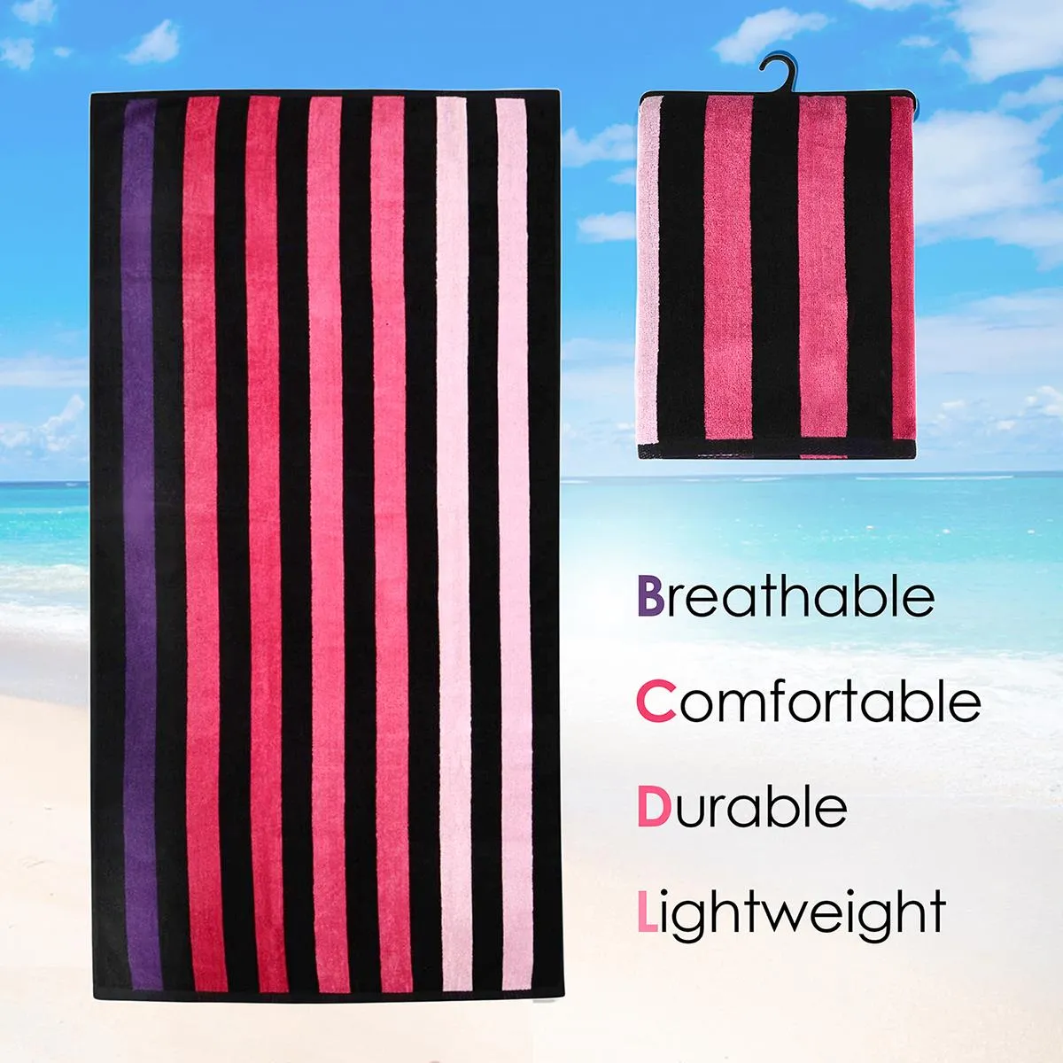 Large Velour Striped Beach Towel (Sunset)