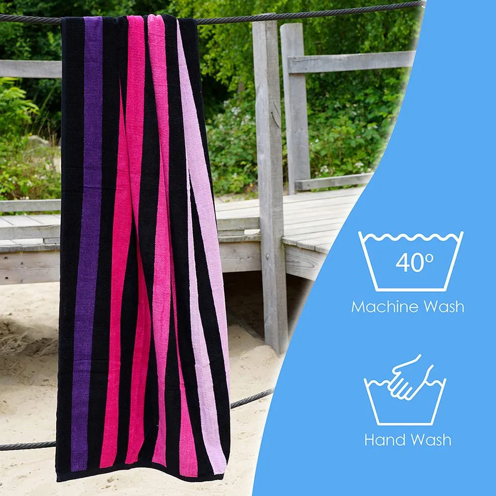 Large Velour Striped Beach Towel (Sunset)