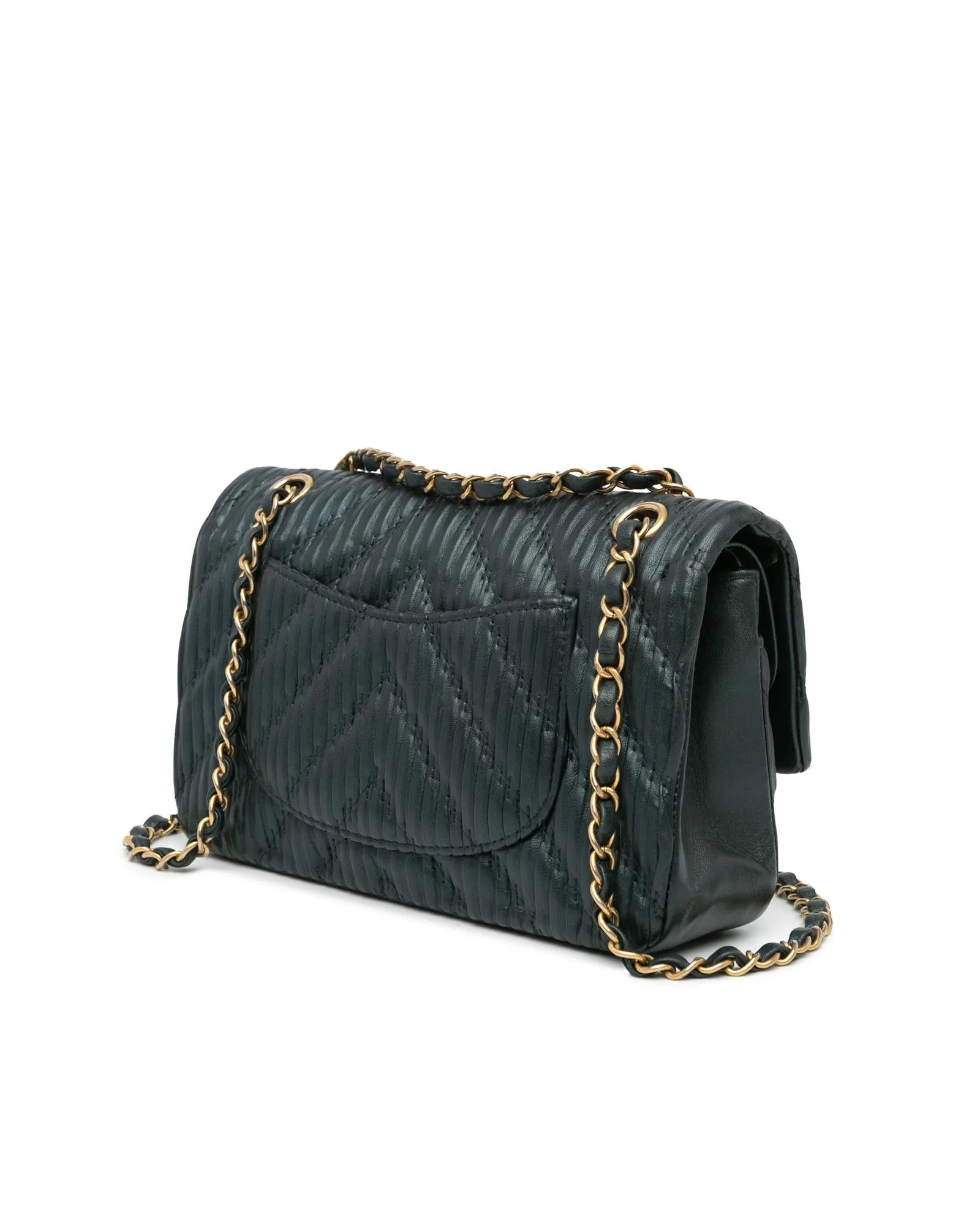 Medium Calfskin Pleated Double Flap Bag with Chain Straps