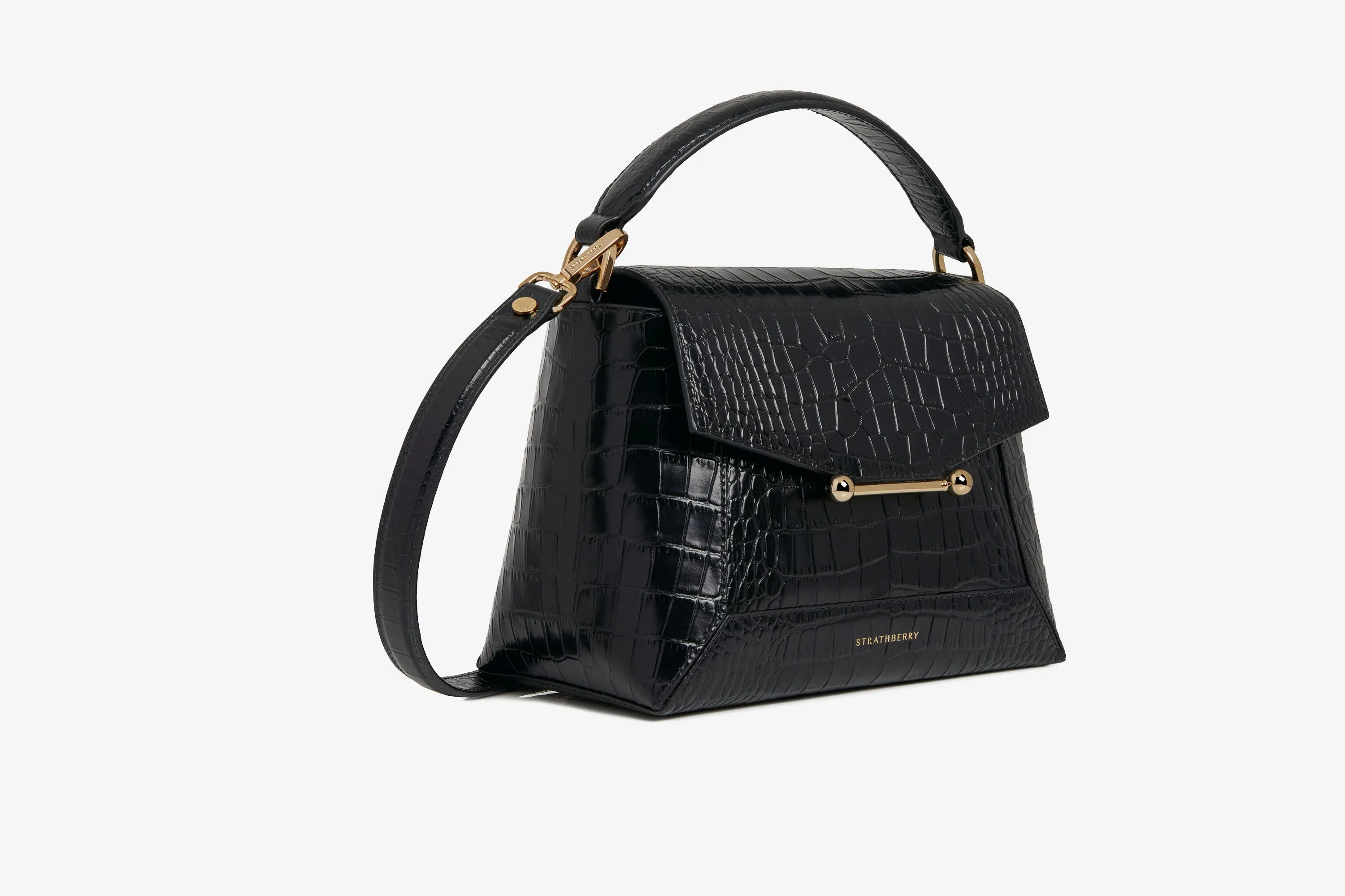 Mosaic Bag - Soft Croc-Embossed Leather Black