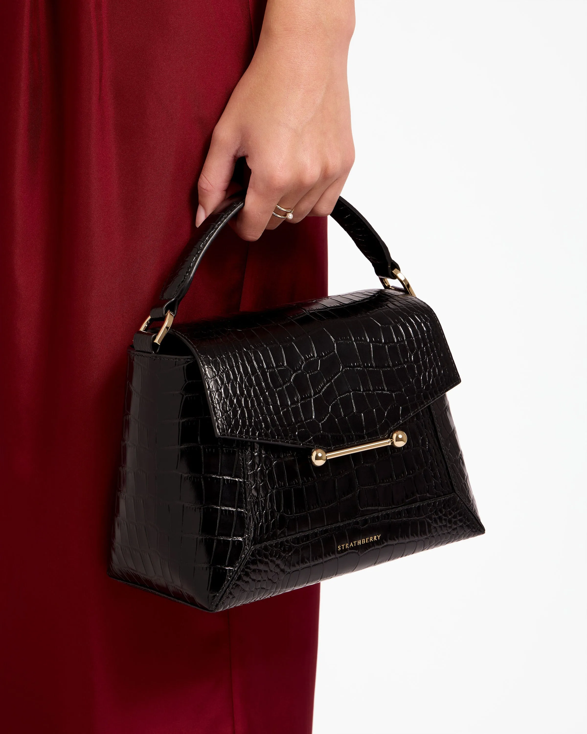 Mosaic Bag - Soft Croc-Embossed Leather Black