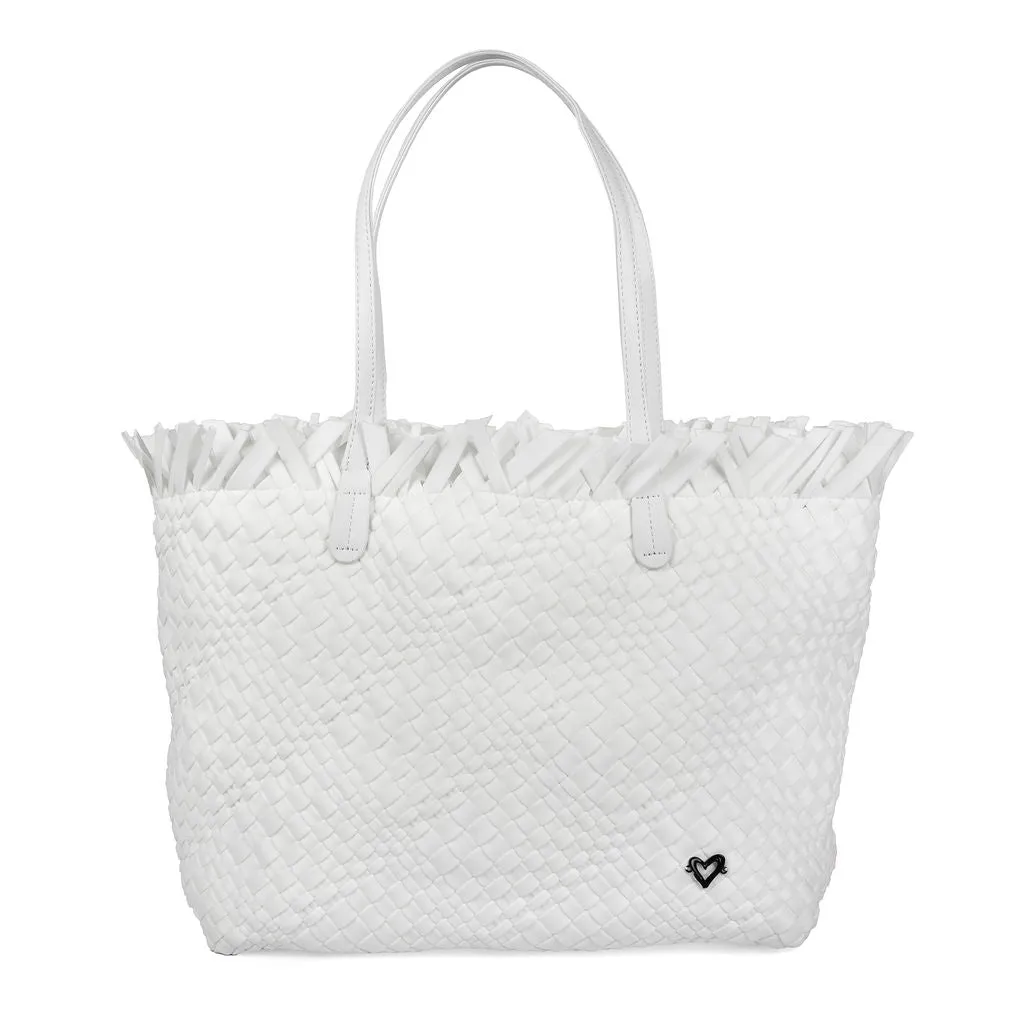 NEW: Vulcan Woven Large Tote (Fringed Top) - White